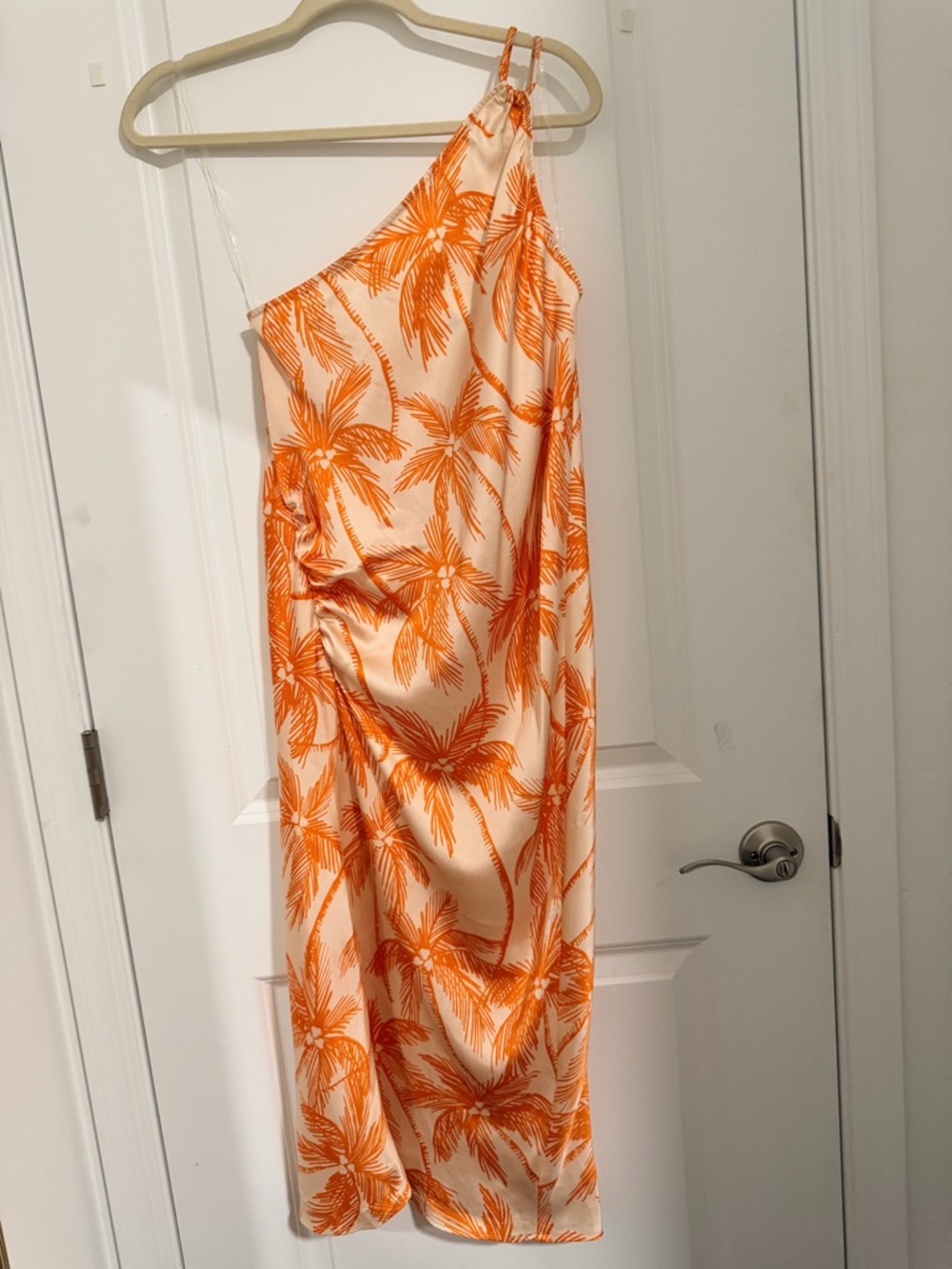 NWT! Future Collective | One-Shoulder Palm Print Slip Dress — Orange on Cream